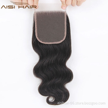 Aisi Hair Top Quality Long Body Wave 4X4 Lace Closure ,  Indian Hair Extension